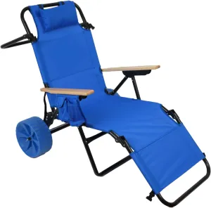 Beach Cart Chair with Wheels, 2-in-1 Foldable Lounge Chair and Pull Cart, Light Blue