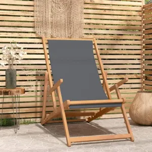 Beach Chair Padded Folding chairsFolding Beach Chair Solid Wood Teak GraySuitable for Garden Patio Living Room