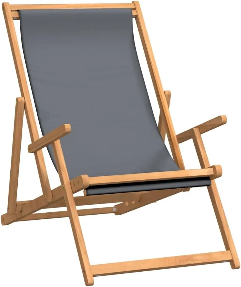 Beach Chair Padded Folding chairsFolding Beach Chair Solid Wood Teak GraySuitable for Garden Patio Living Room