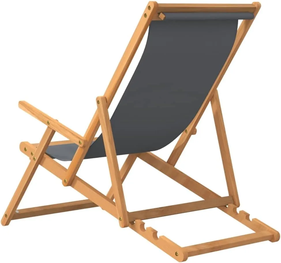 Beach Chair Padded Folding chairsFolding Beach Chair Solid Wood Teak GraySuitable for Garden Patio Living Room