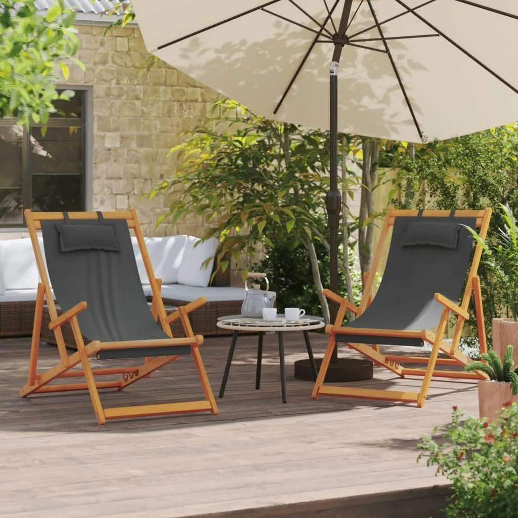 Beach Chair Padded Folding chairsFolding Beach Chairs 2 pcs Gray FabricSuitable for Garden Patio Living Room