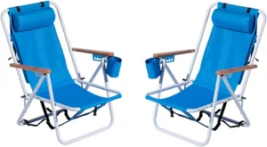 Beach Chairs for Adults 2 Pack,Portable Folding Backpack Beach Chair with Headrest Cup Holder and Wooden Armrests,Cup Holder for Outdoor/Lawn/Picnic,Foldable Camping Chair (Blue-2Set)