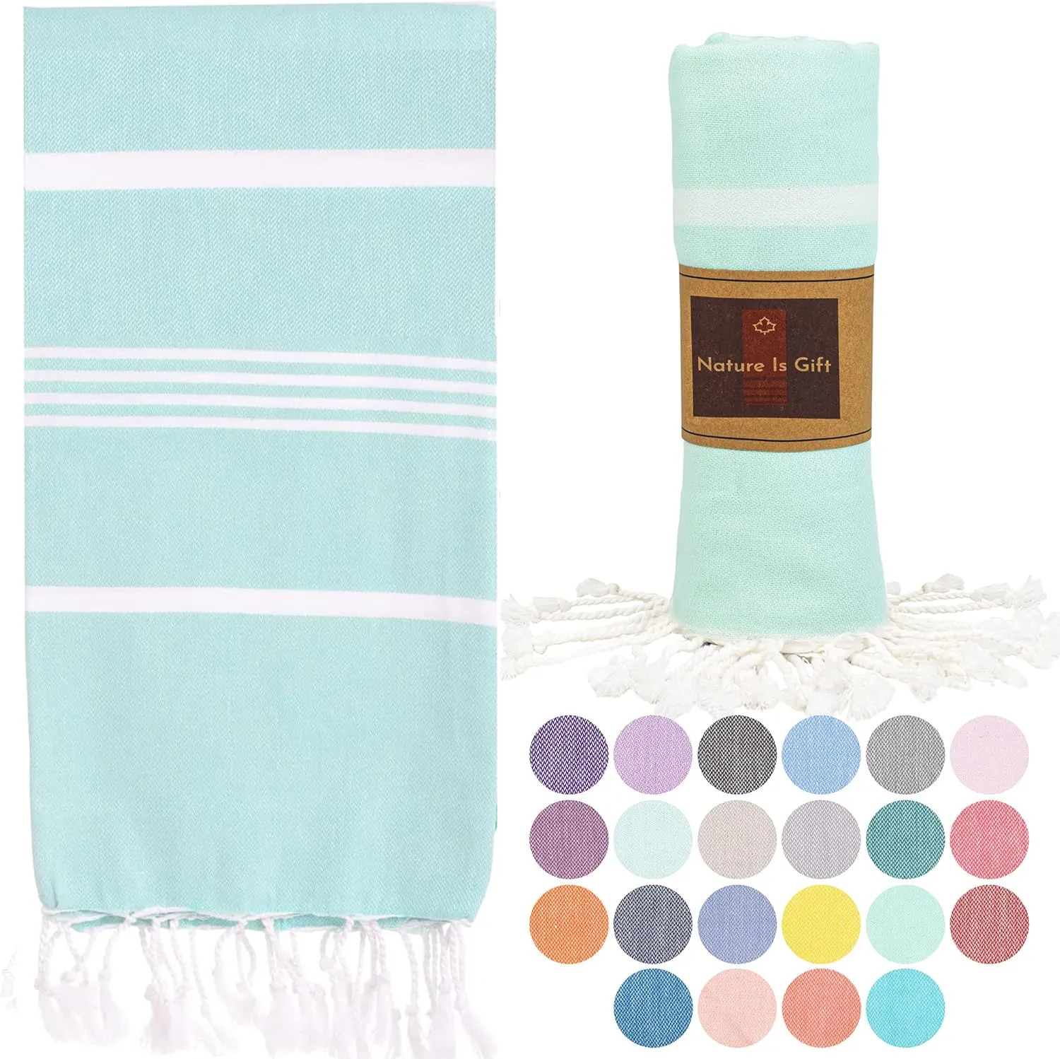 Beach Towel 100% Cotton Turkish Beach Towel Adult 38x70 Inch Pre-washed Absorbent Extra Large|Sand Free Quick Dry BathTowels|Lightweight Blanket|Travel Cruise Camping Spa Gym Sports Towel|Fair Aqua