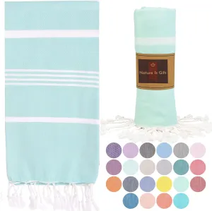 Beach Towel 100% Cotton Turkish Beach Towel Adult 38x70 Inch Pre-washed Absorbent Extra Large|Sand Free Quick Dry BathTowels|Lightweight Blanket|Travel Cruise Camping Spa Gym Sports Towel|Fair Aqua