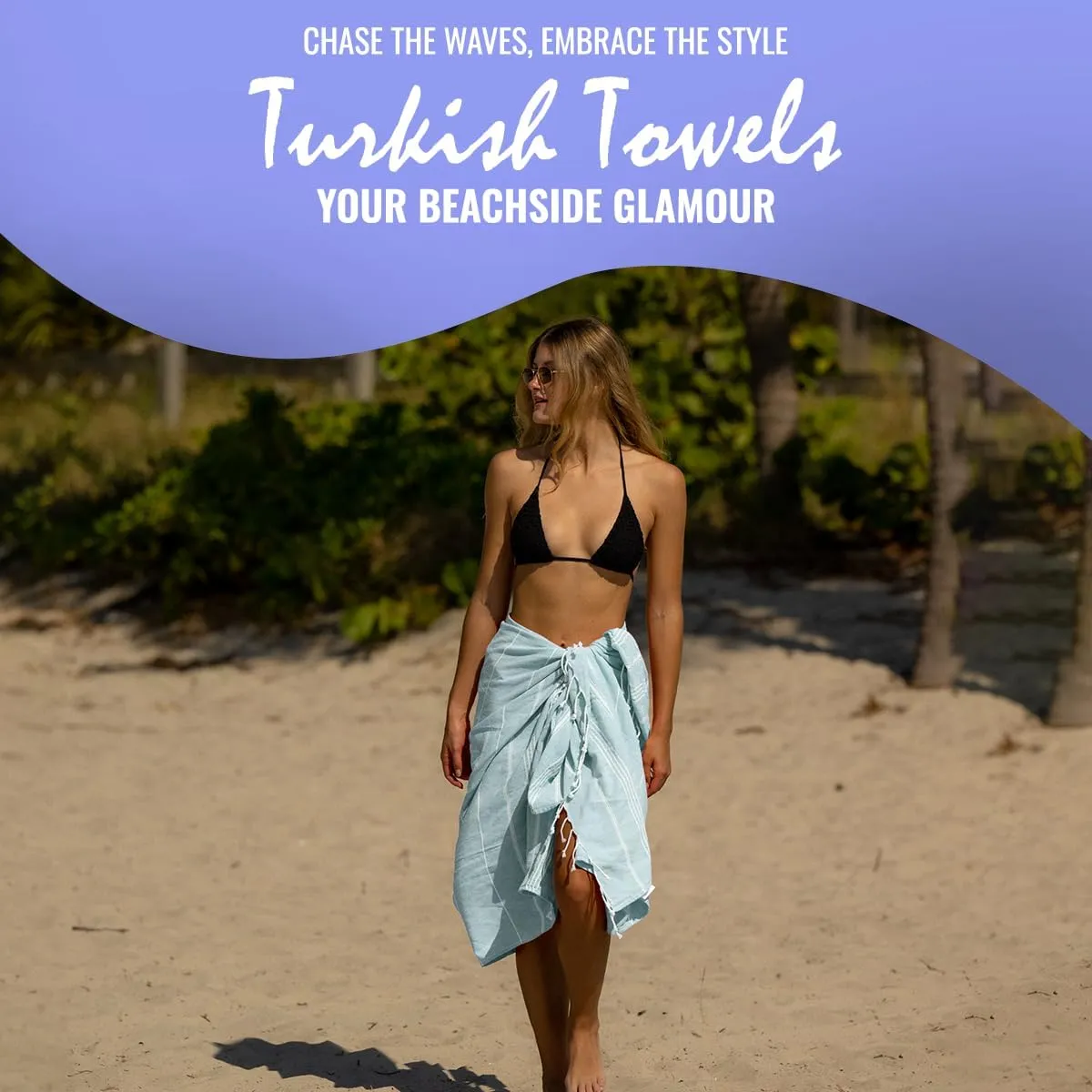 Beach Towel 100% Cotton Turkish Beach Towel Adult 38x70 Inch Pre-washed Absorbent Extra Large|Sand Free Quick Dry BathTowels|Lightweight Blanket|Travel Cruise Camping Spa Gym Sports Towel|Fair Aqua