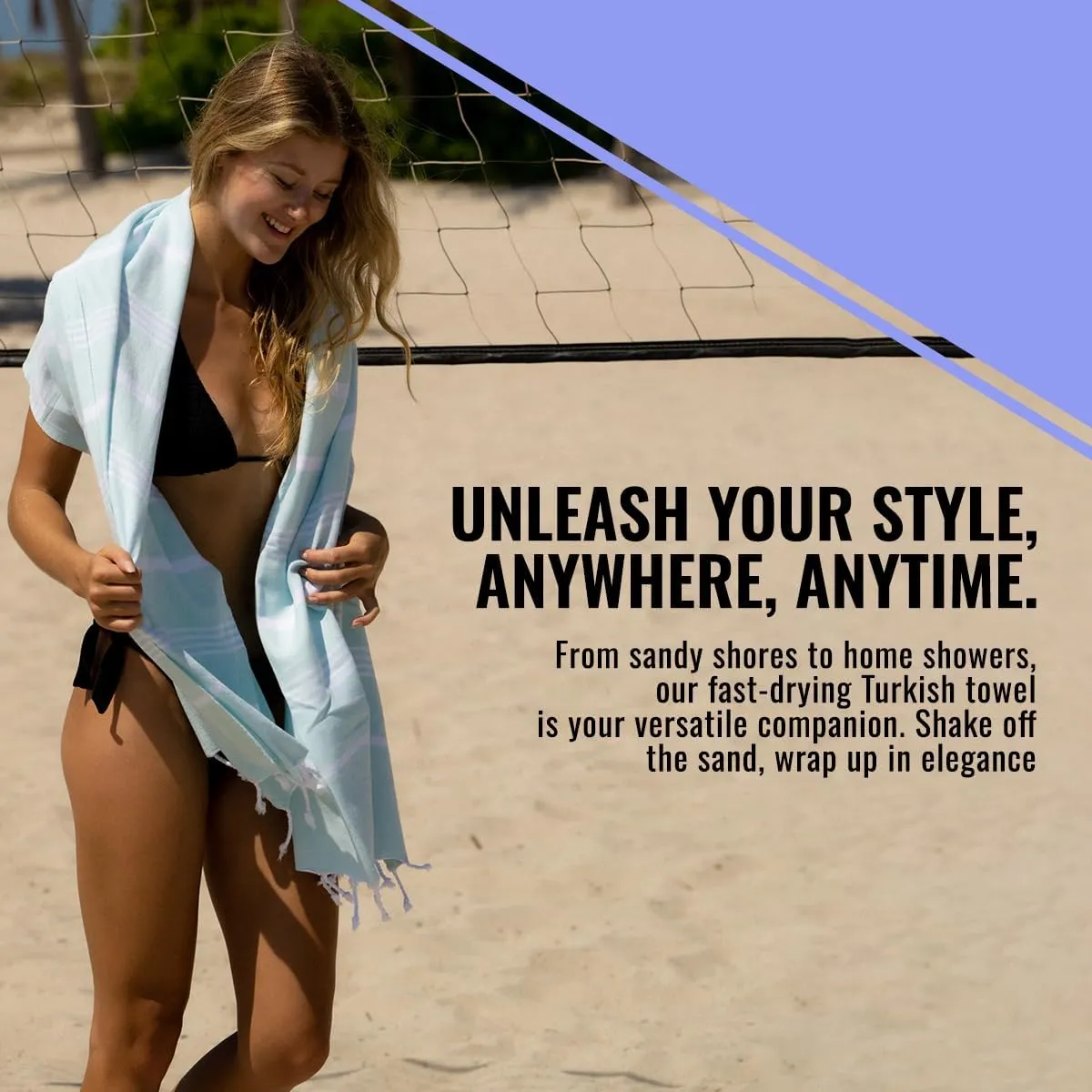 Beach Towel 100% Cotton Turkish Beach Towel Adult 38x70 Inch Pre-washed Absorbent Extra Large|Sand Free Quick Dry BathTowels|Lightweight Blanket|Travel Cruise Camping Spa Gym Sports Towel|Fair Aqua