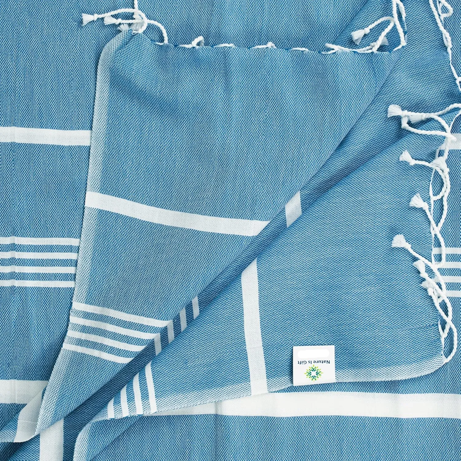 Beach Towel 100% Cotton Turkish Beach Towel Adult 38x70 Inch Pre-washed Absorbent Extra Large|Sand Free Quick Dry BathTowels|Lightweight Blanket|Travel Cruise Camping Spa Gym Towel|Directoire Blue