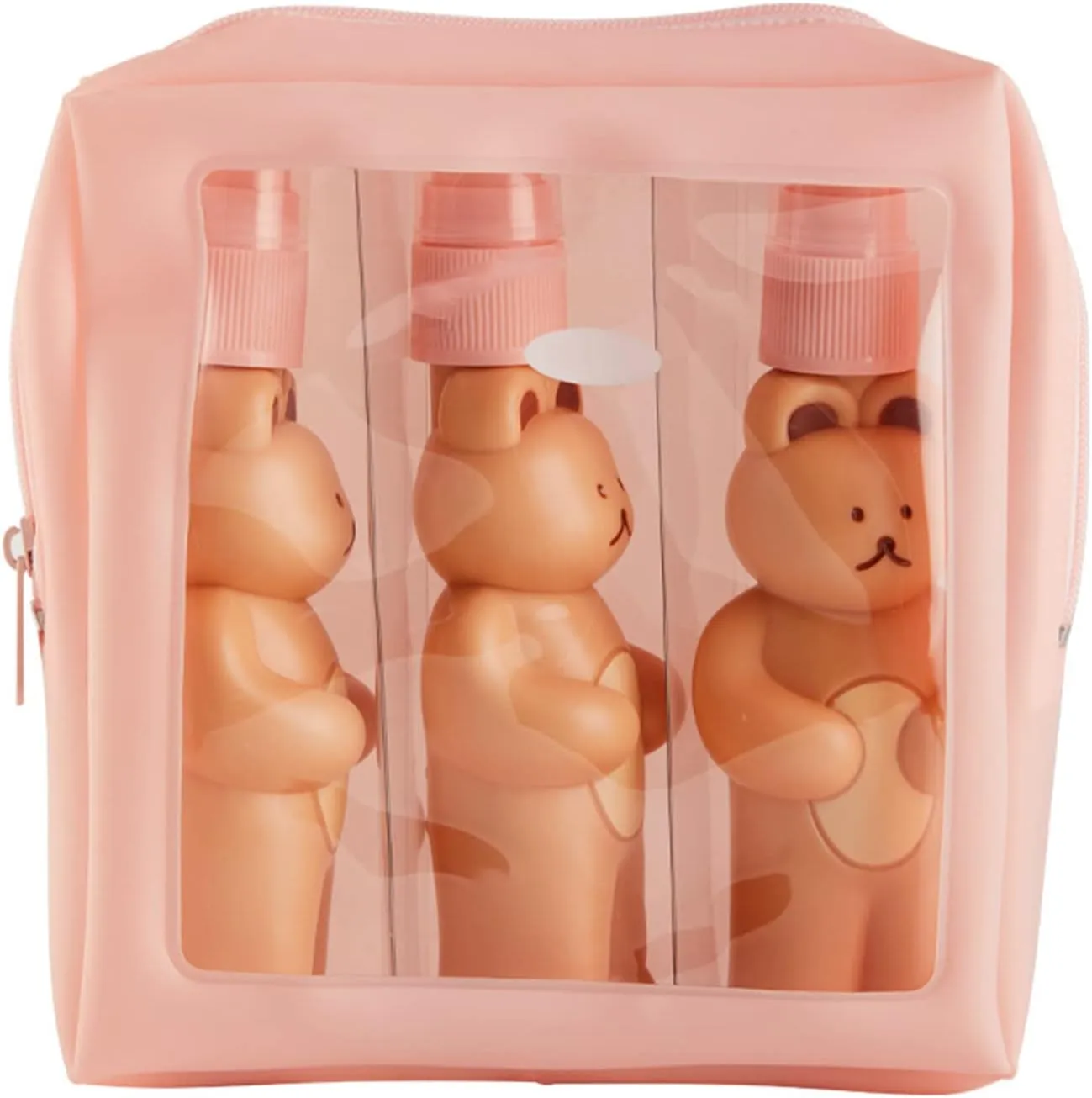 Bear Travel Bottles Kit, 2 Press Bottle 1 Spray Bottle Cute Bear Look Empty Spray Bottle Bear shape spray bottle with Storage Bag for Business Trips