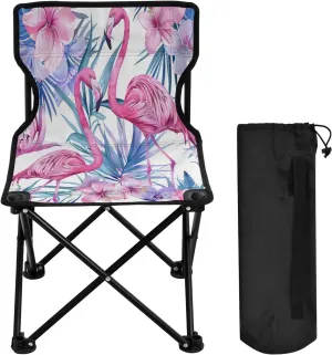 Beautiful Flamingo Portable Outdoor Folding Chair Anti-Slip Padded Oxford Cloth Stool Camping Chair Small for Beach Hiking Fishing Gardening Quad Camp Chair