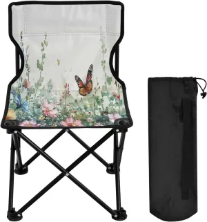 Beautiful Flowering Butterflies Portable Outdoor Folding Chair Anti-Slip Padded Oxford Cloth Stool Camping Chair Small for Beach Hiking Fishing Gardening Quad Camp Chair