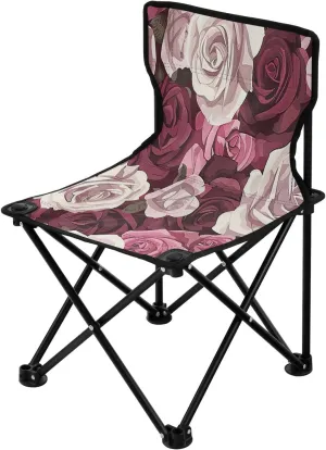 Beautiful Rose Portable Outdoor Folding Chair Anti-Slip Padded Oxford Cloth Stool Camping Chair Small for Beach Hiking Fishing Gardening Quad Camp Chair