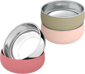 Bella's Friends Stainless Steel and Silicone Baby Bowls 3 Packs 4.3” Kids Feeding,Non-Toxic&Lead-Free&Mess Free Toddler Bowl Set,Dishwasher Safe&Extra Strong Base&Fit Highchar Size,Rose green Khaki