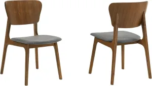 Benjara Kalie 24 Inch Dining Chair Set of 2, Charcoal Fabric Seat, Walnut, Gray and Brown