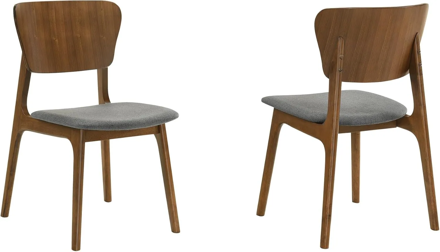 Benjara Kalie 24 Inch Dining Chair Set of 2, Charcoal Fabric Seat, Walnut, Gray and Brown