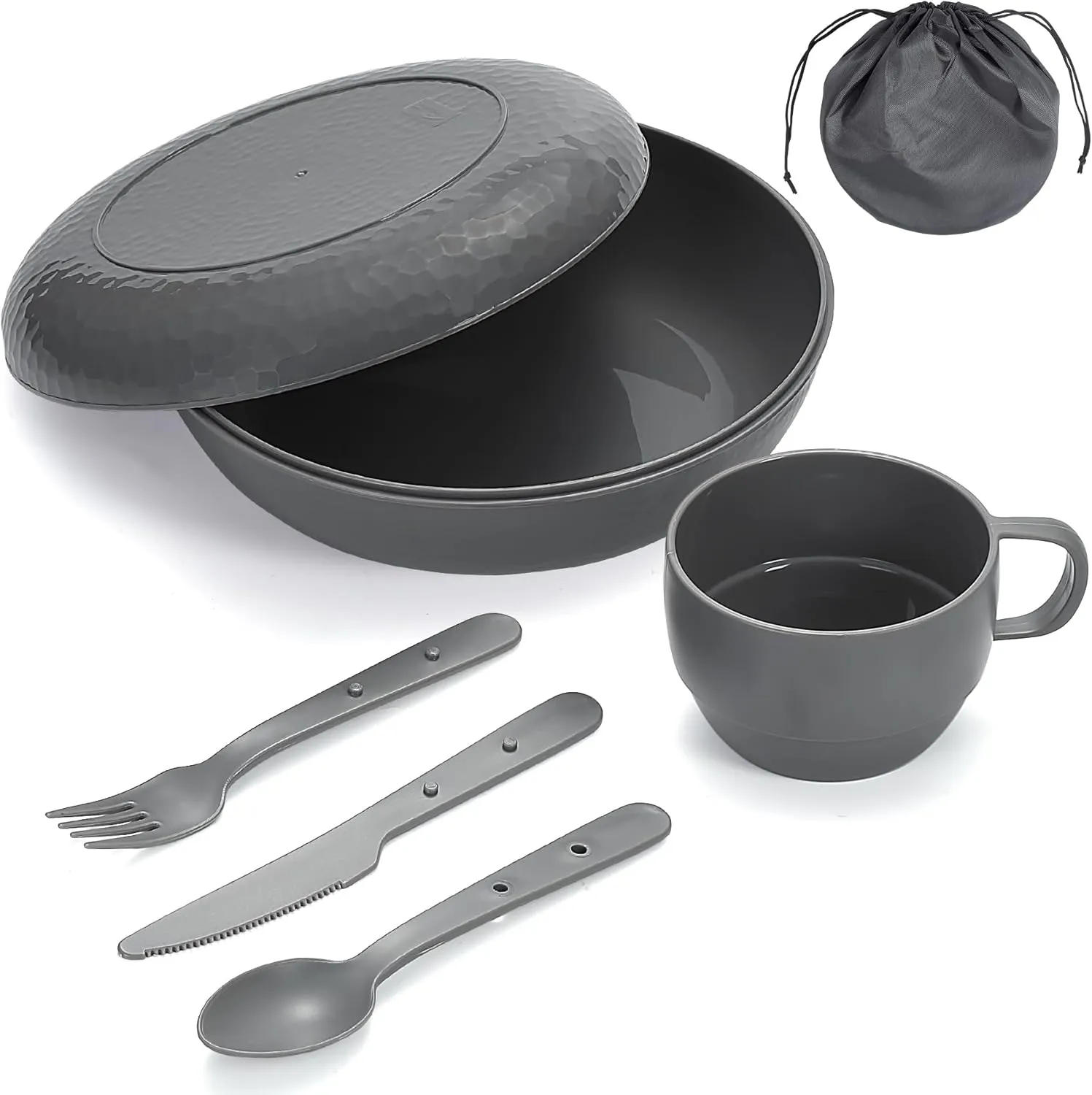 Berglander Camping Mess Kit with Bowl, Plate, Cup, Spoon, Fork, Knife and Carry Bag, Plastic Camping Accessories Essentials Gear for Travel, Camping, Picnic, Outdoor, Easy to Carry & Store