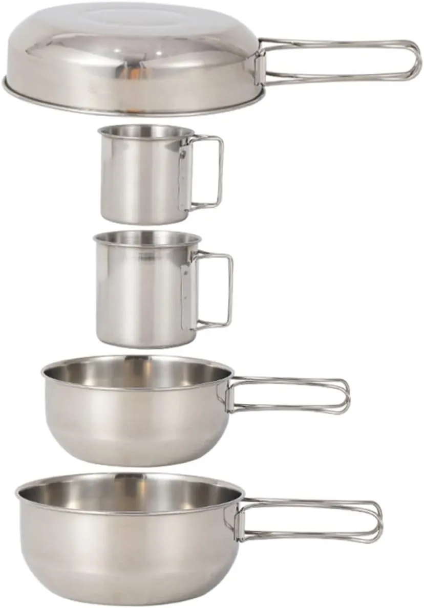 BESPORTBLE 5pcs Stainless Steel Camping Cups Pot Outdoor Cooking Tableware for Picnic Hiking Fishing and Mountaineering Handle Stackable Design Durable Stainless Steel