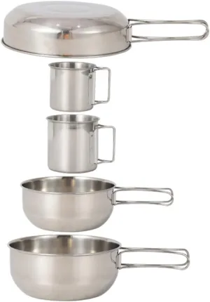 BESPORTBLE 5pcs Stainless Steel Camping Cups Pot Outdoor Cooking Tableware for Picnic Hiking Fishing and Mountaineering Handle Stackable Design Durable Stainless Steel