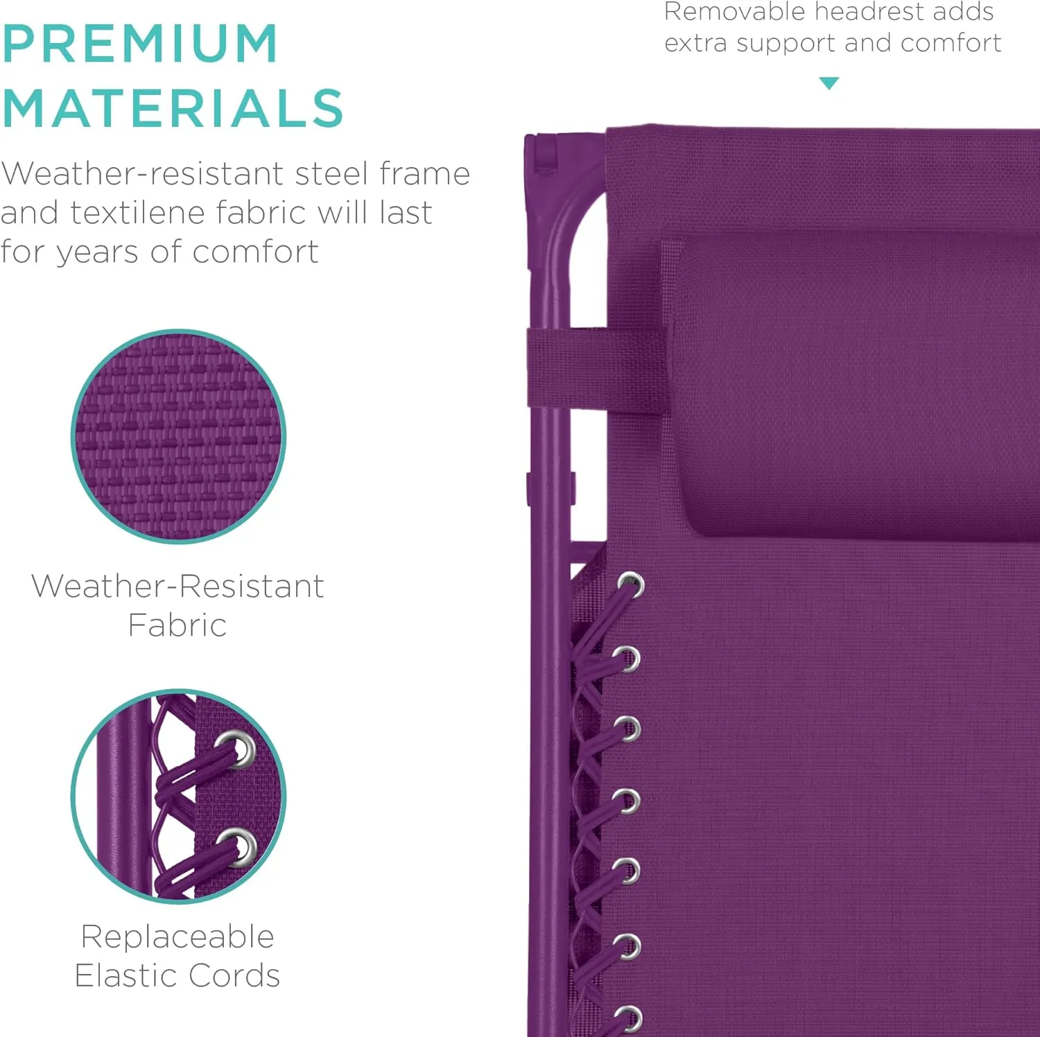 Best Choice Products Folding Zero Gravity Outdoor Recliner Patio Lounge Chair w/Adjustable Canopy Shade, Headrest, Side Accessory Tray, Textilene Mesh - Amethyst