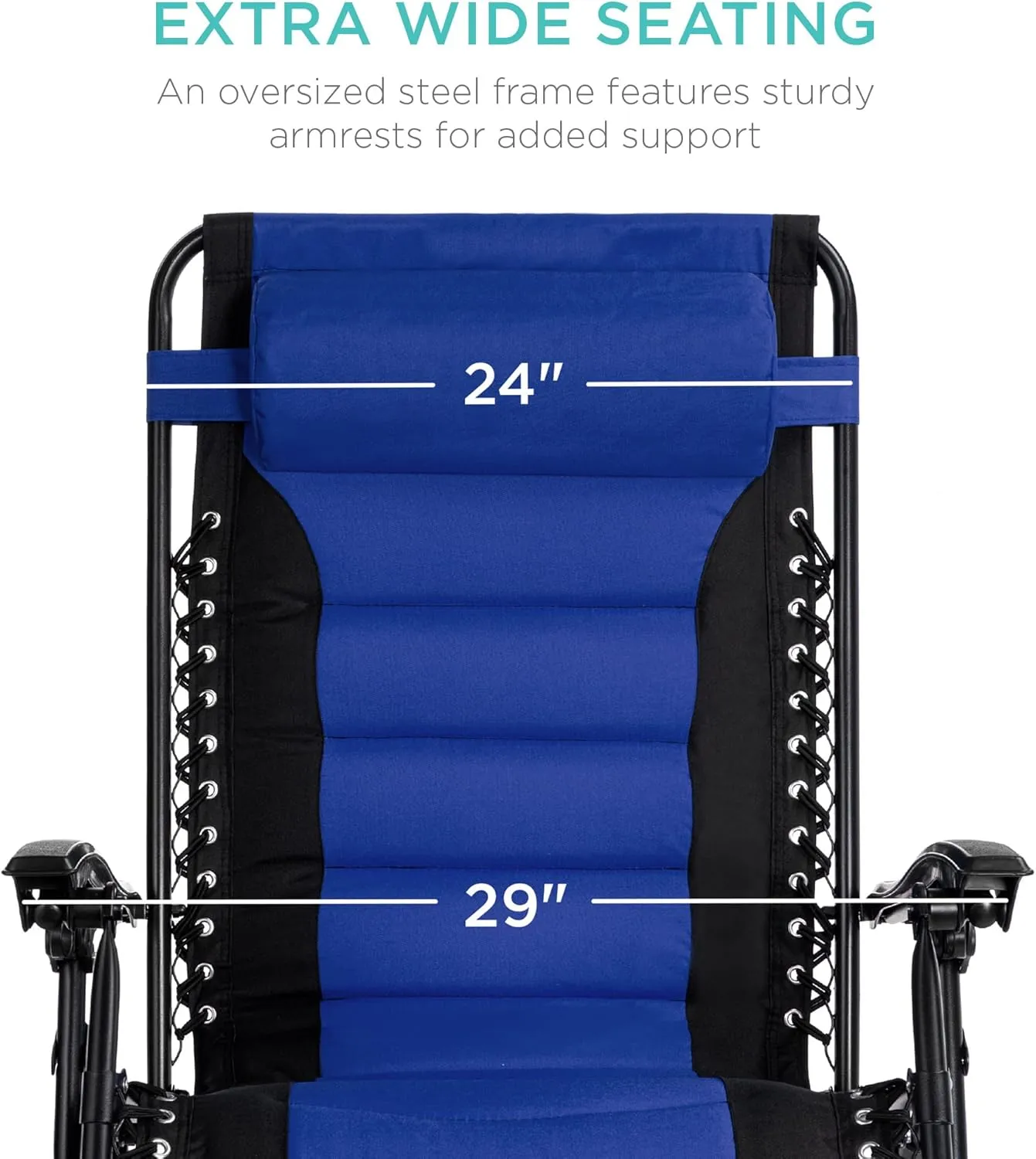 Best Choice Products Oversized Padded Zero Gravity Chair, Folding Outdoor Patio Recliner, XL Anti Gravity Lounger for Backyard w/Headrest, Cup Holder, Side Tray, Polyester Mesh - Black/Blue