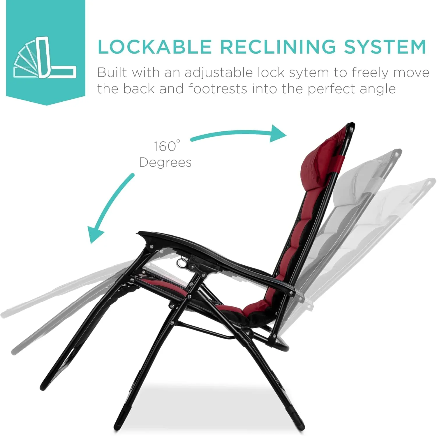 Best Choice Products Oversized Padded Zero Gravity Chair, Folding Outdoor Patio Recliner, XL Anti Gravity Lounger for Backyard w/Headrest, Cup Holder, Side Tray, Polyester Mesh - Black/Burgundy