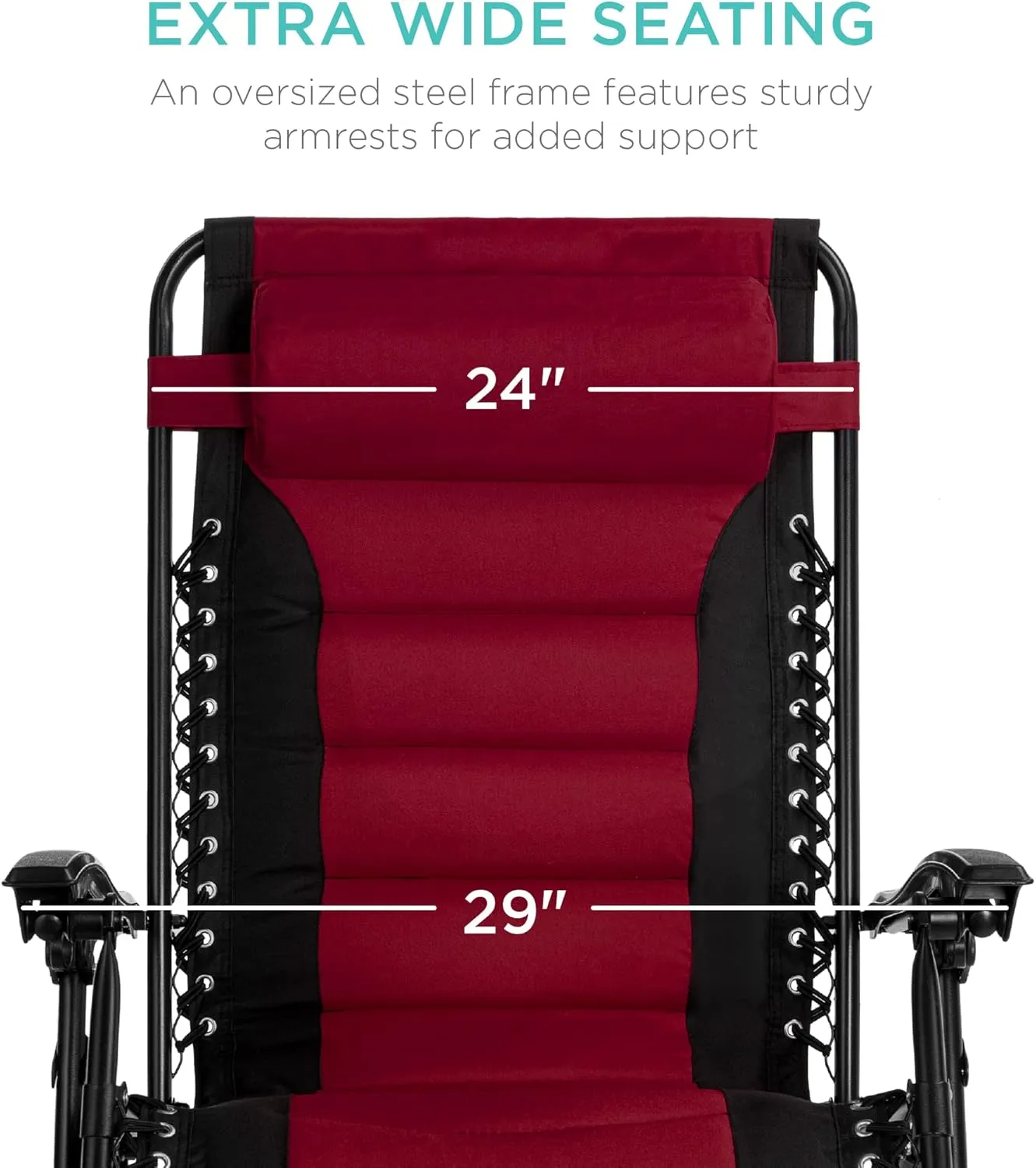 Best Choice Products Oversized Padded Zero Gravity Chair, Folding Outdoor Patio Recliner, XL Anti Gravity Lounger for Backyard w/Headrest, Cup Holder, Side Tray, Polyester Mesh - Black/Burgundy
