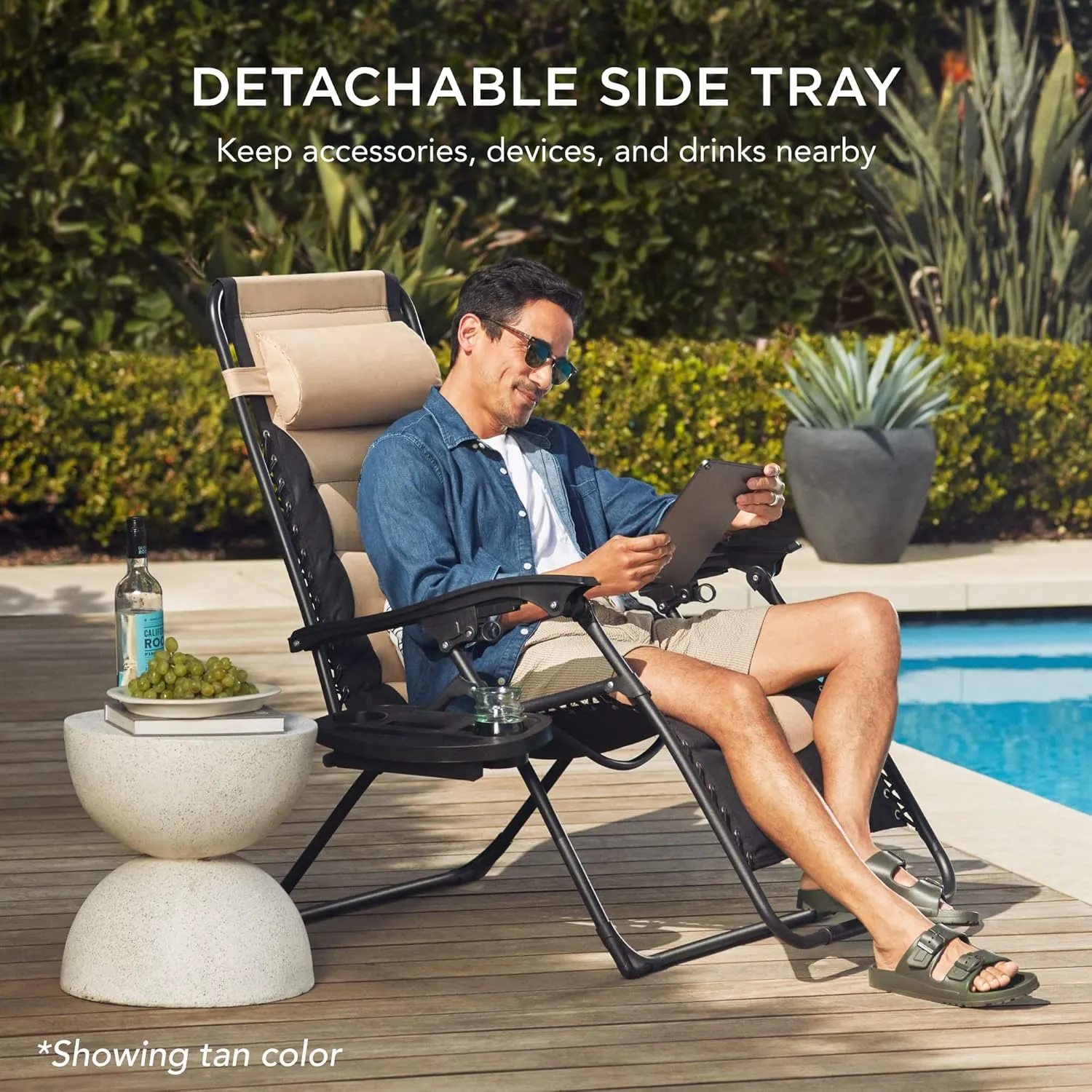 Best Choice Products Oversized Padded Zero Gravity Chair, Folding Outdoor Patio Recliner, XL Anti Gravity Lounger for Backyard w/Headrest, Cup Holder, Side Tray, Polyester Mesh - Black/Burgundy