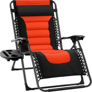 Best Choice Products Oversized Padded Zero Gravity Chair, Folding Outdoor Patio Recliner, XL Anti Gravity Lounger for Backyard w/Headrest, Cup Holder, Side Tray, Polyester Mesh - Black/Orange