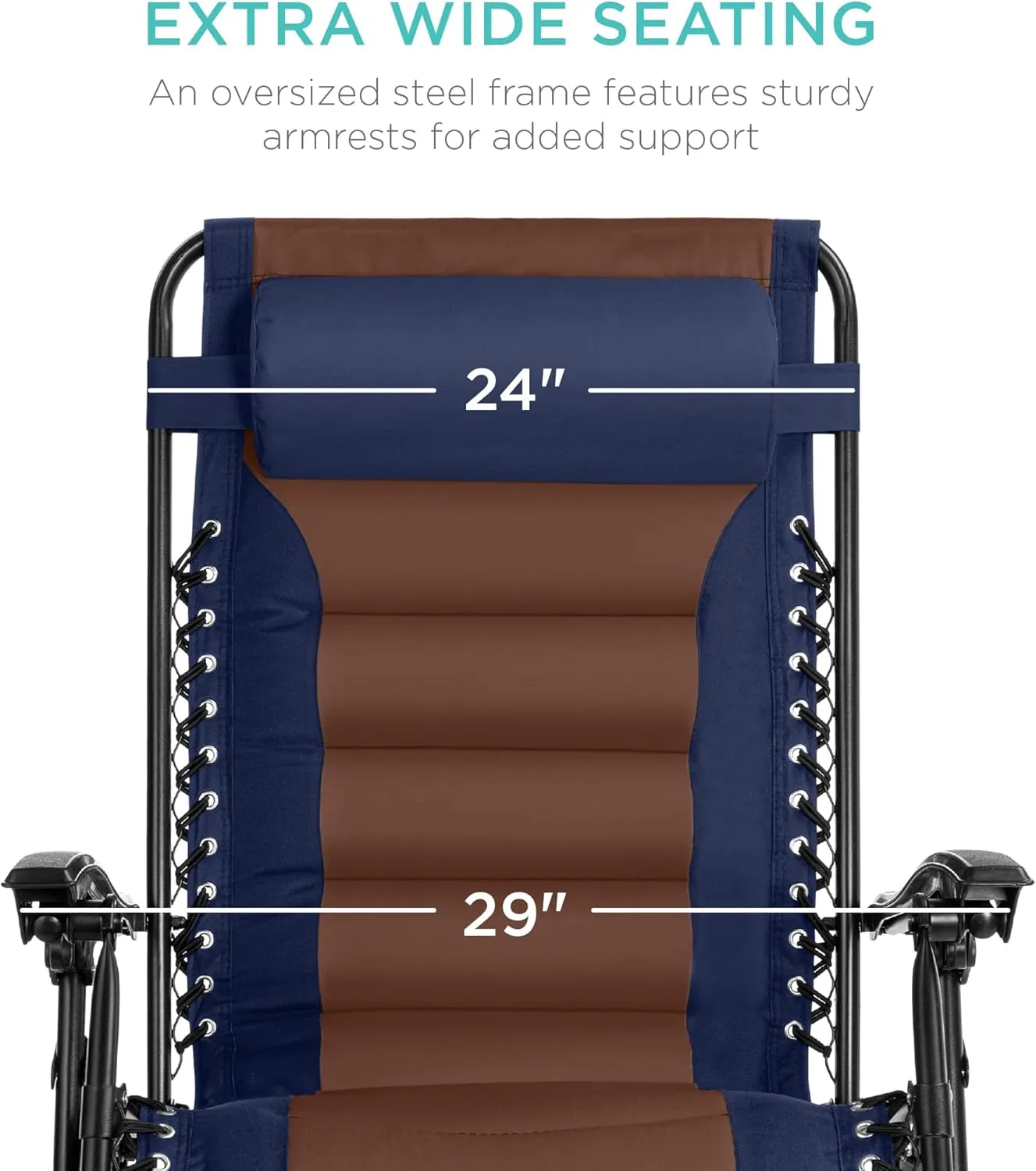 Best Choice Products Oversized Padded Zero Gravity Chair, Folding Outdoor Patio Recliner, XL Anti Gravity Lounger for Backyard w/Headrest, Cup Holder, Side Tray, Polyester Mesh - Navy/Brown
