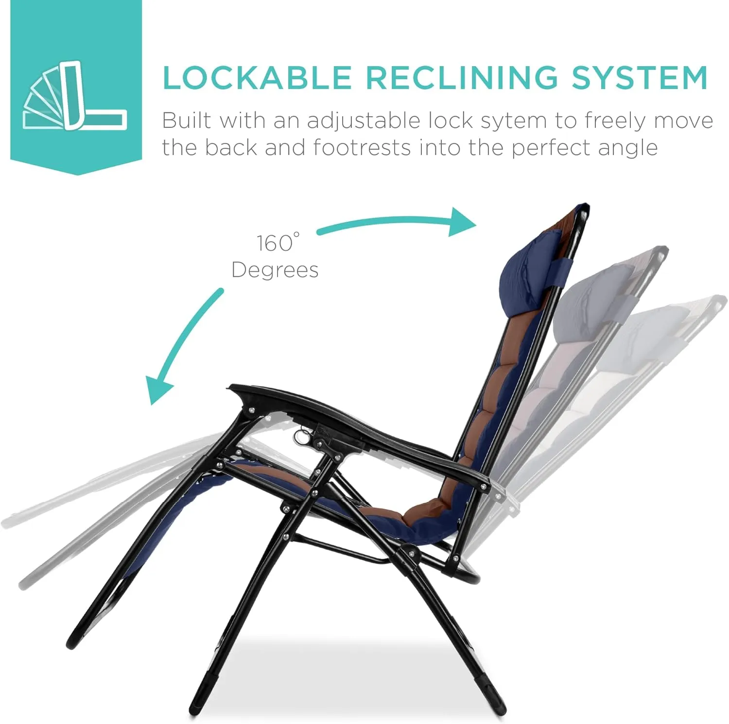 Best Choice Products Oversized Padded Zero Gravity Chair, Folding Outdoor Patio Recliner, XL Anti Gravity Lounger for Backyard w/Headrest, Cup Holder, Side Tray, Polyester Mesh - Navy/Brown