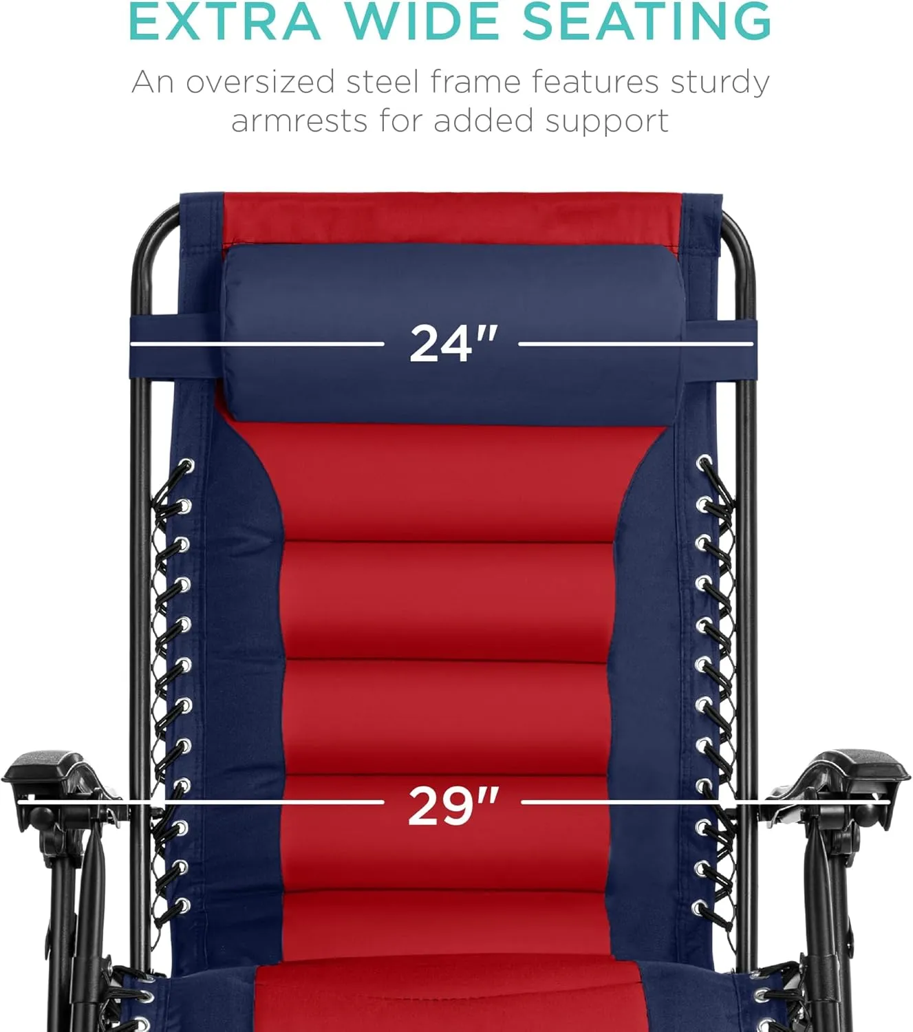 Best Choice Products Oversized Padded Zero Gravity Chair, Folding Outdoor Patio Recliner, XL Anti Gravity Lounger for Backyard w/Headrest, Cup Holder, Side Tray, Polyester Mesh - Navy/Red