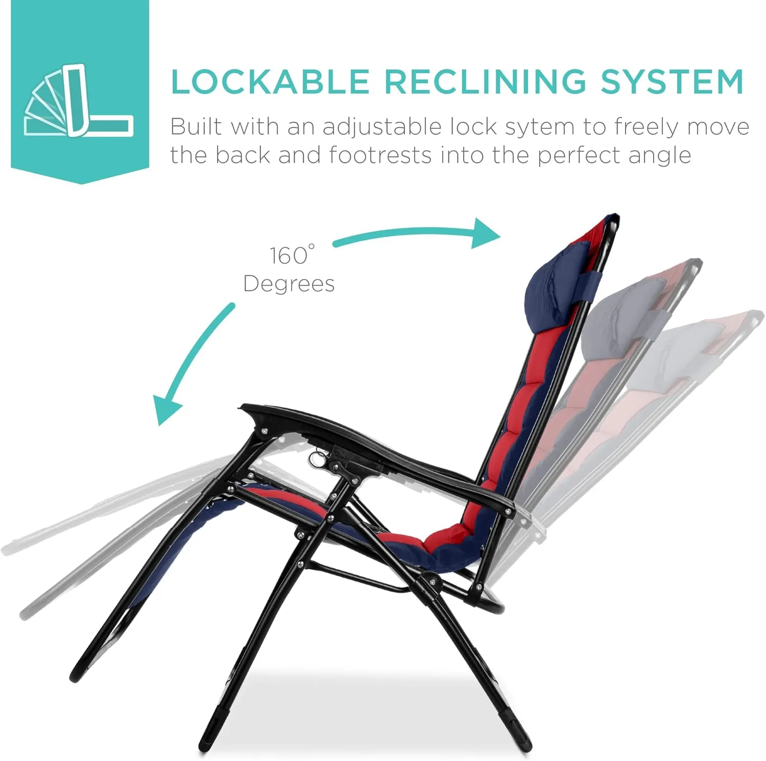 Best Choice Products Oversized Padded Zero Gravity Chair, Folding Outdoor Patio Recliner, XL Anti Gravity Lounger for Backyard w/Headrest, Cup Holder, Side Tray, Polyester Mesh - Navy/Red