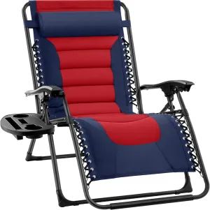 Best Choice Products Oversized Padded Zero Gravity Chair, Folding Outdoor Patio Recliner, XL Anti Gravity Lounger for Backyard w/Headrest, Cup Holder, Side Tray, Polyester Mesh - Navy/Red