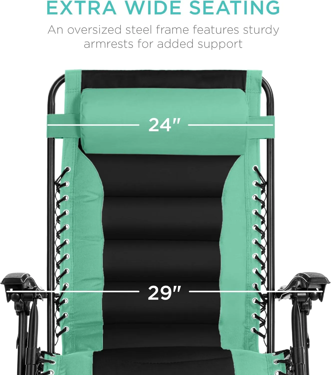 Best Choice Products Oversized Padded Zero Gravity Chair, Folding Outdoor Patio Recliner, XL Anti Gravity Lounger for Backyard w/Headrest, Cup Holder, Side Tray, Polyester Mesh - Seafoam Green/Black