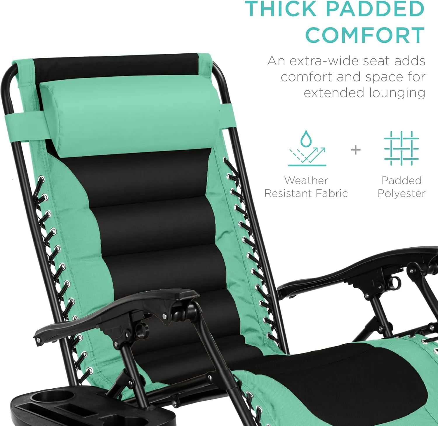 Best Choice Products Oversized Padded Zero Gravity Chair, Folding Outdoor Patio Recliner, XL Anti Gravity Lounger for Backyard w/Headrest, Cup Holder, Side Tray, Polyester Mesh - Seafoam Green/Black
