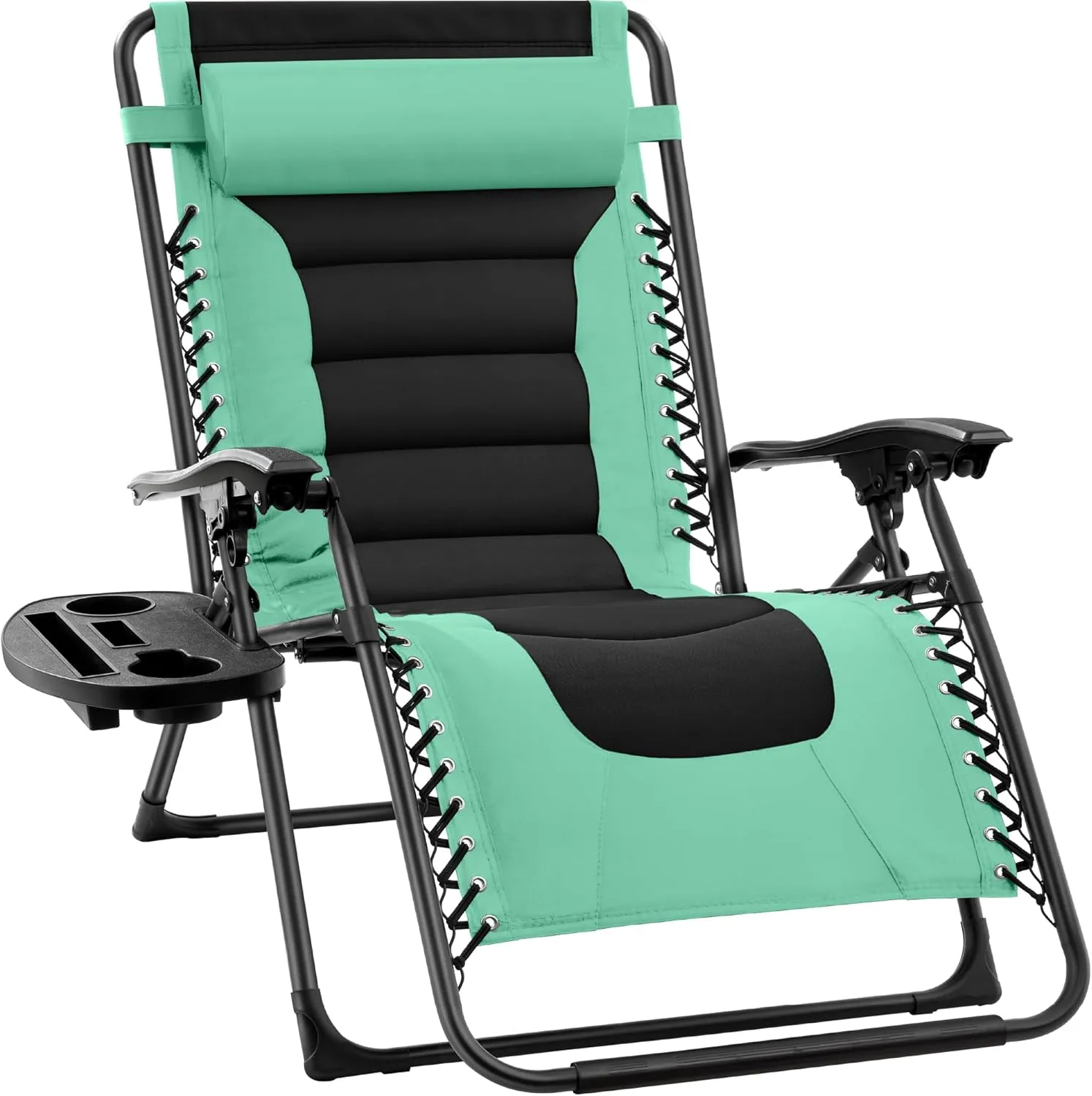 Best Choice Products Oversized Padded Zero Gravity Chair, Folding Outdoor Patio Recliner, XL Anti Gravity Lounger for Backyard w/Headrest, Cup Holder, Side Tray, Polyester Mesh - Seafoam Green/Black