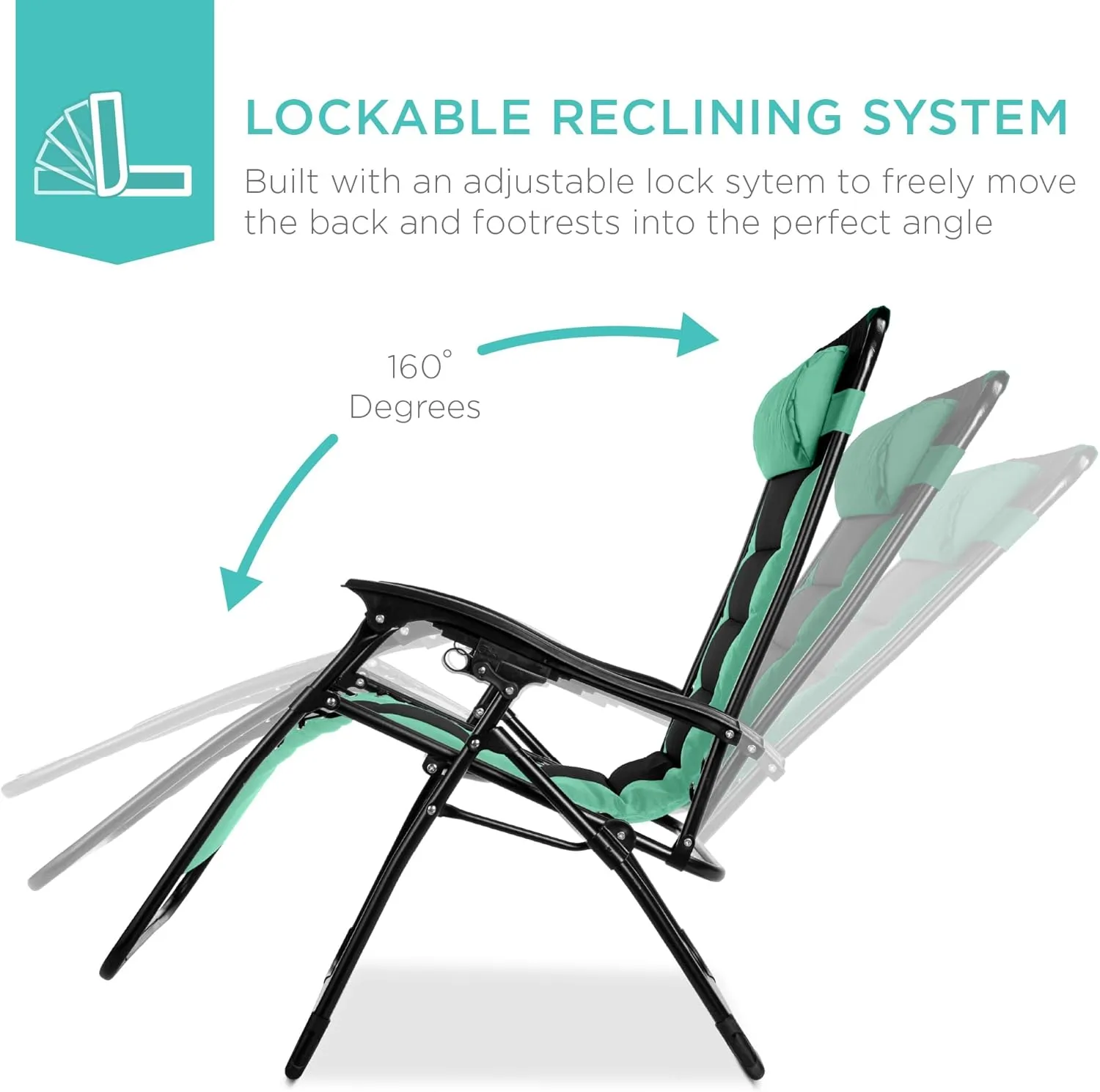 Best Choice Products Oversized Padded Zero Gravity Chair, Folding Outdoor Patio Recliner, XL Anti Gravity Lounger for Backyard w/Headrest, Cup Holder, Side Tray, Polyester Mesh - Seafoam Green/Black