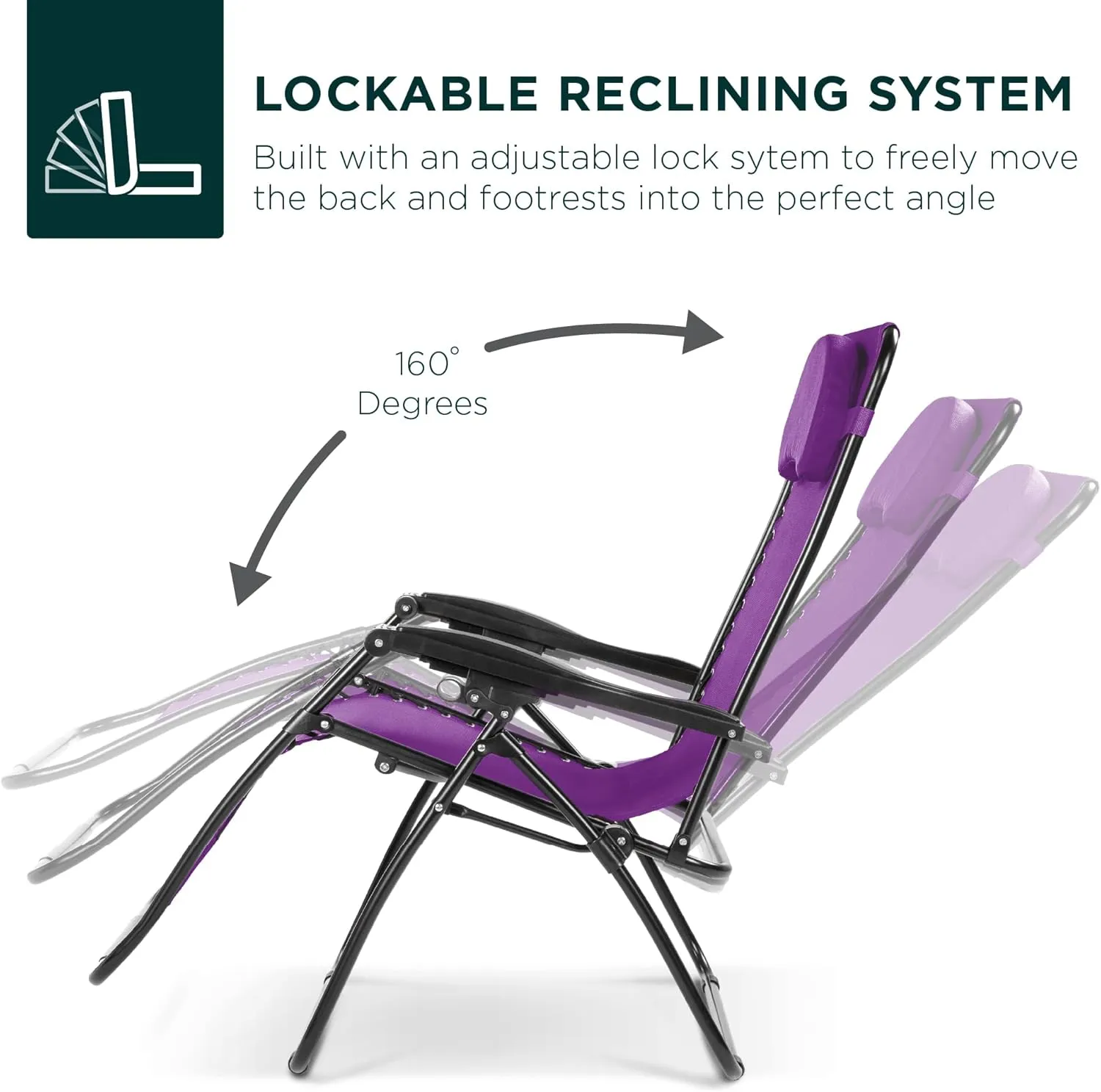 Best Choice Products Oversized Zero Gravity Chair, Folding Outdoor Patio Lounge Recliner w/Cup Holder Accessory Tray, Pillow - Amethyst Purple