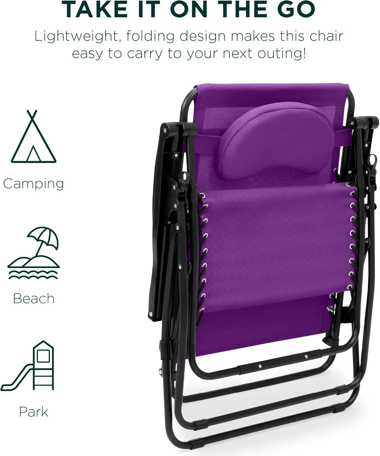 Best Choice Products Oversized Zero Gravity Chair, Folding Outdoor Patio Lounge Recliner w/Cup Holder Accessory Tray, Pillow - Amethyst Purple