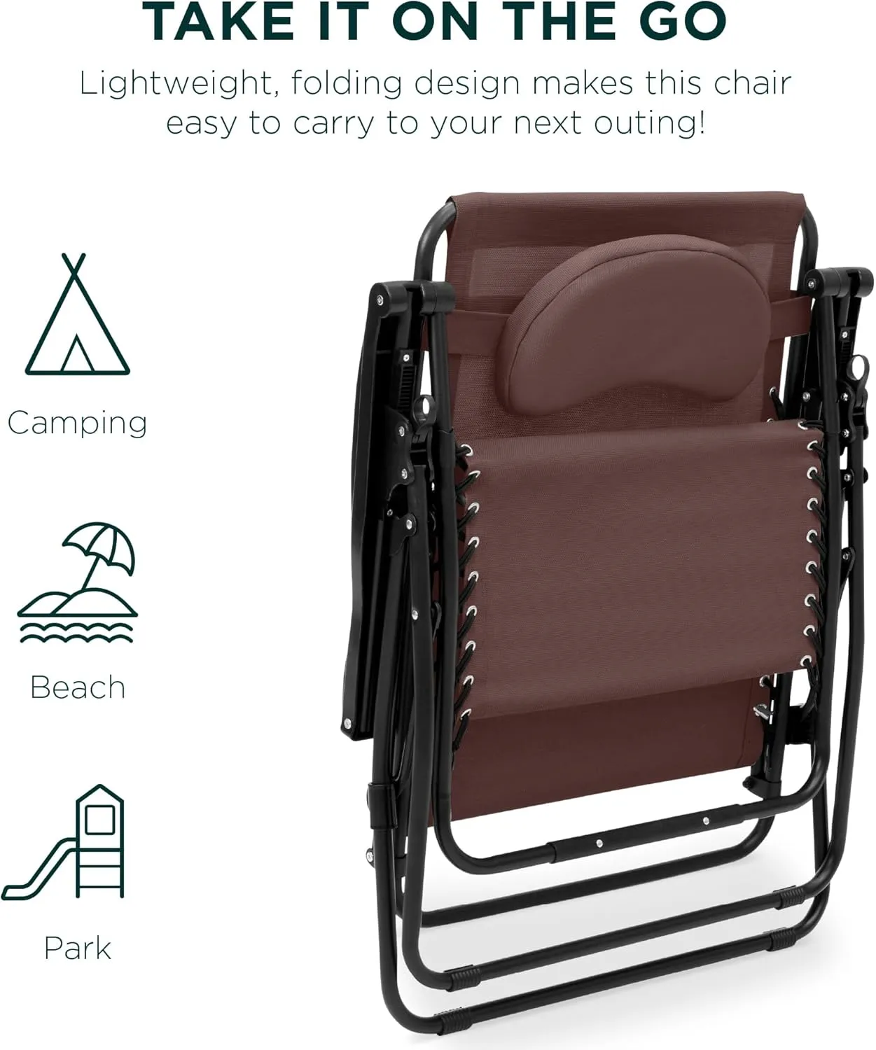 Best Choice Products Oversized Zero Gravity Chair, Folding Outdoor Patio Lounge Recliner w/Cup Holder Accessory Tray, Pillow - Brown