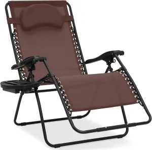 Best Choice Products Oversized Zero Gravity Chair, Folding Outdoor Patio Lounge Recliner w/Cup Holder Accessory Tray, Pillow - Brown