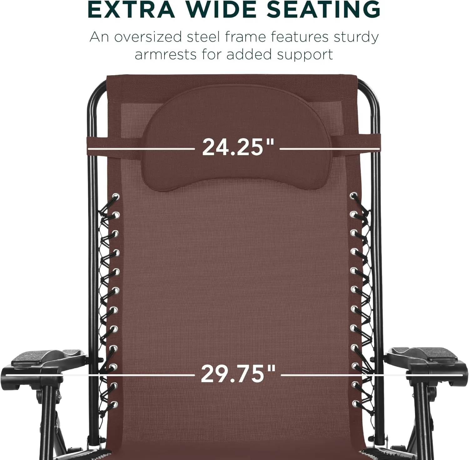 Best Choice Products Oversized Zero Gravity Chair, Folding Outdoor Patio Lounge Recliner w/Cup Holder Accessory Tray, Pillow - Brown