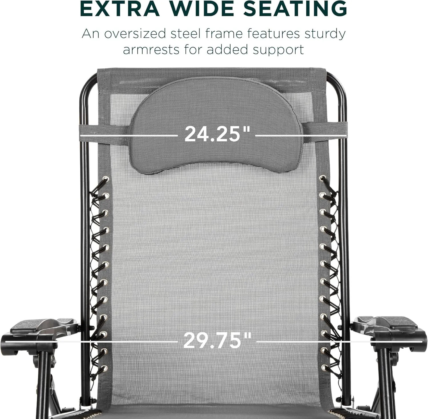 Best Choice Products Oversized Zero Gravity Chair, Folding Outdoor Patio Lounge Recliner w/Cup Holder Accessory Tray, Pillow - Gray
