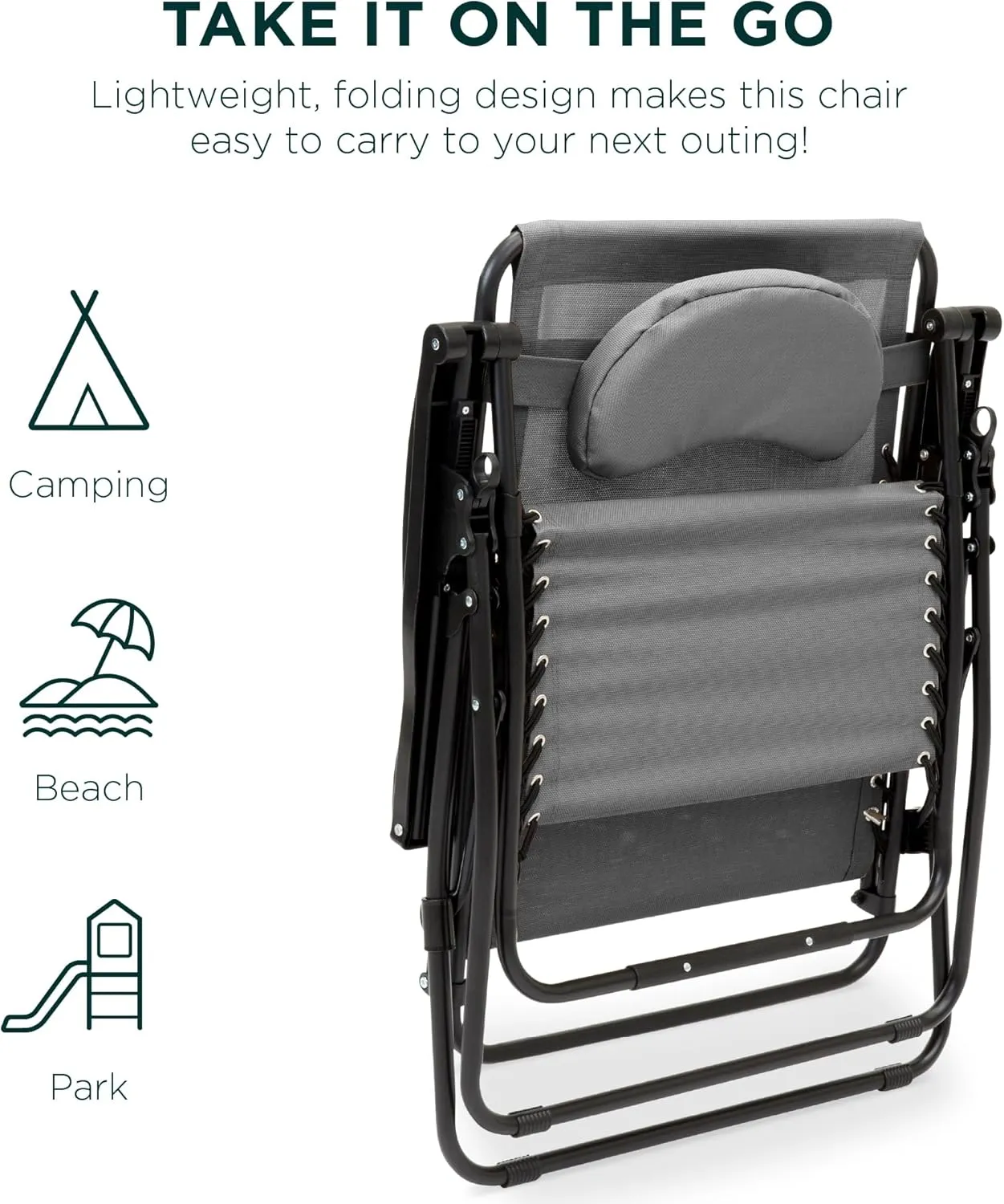 Best Choice Products Oversized Zero Gravity Chair, Folding Outdoor Patio Lounge Recliner w/Cup Holder Accessory Tray, Pillow - Gray