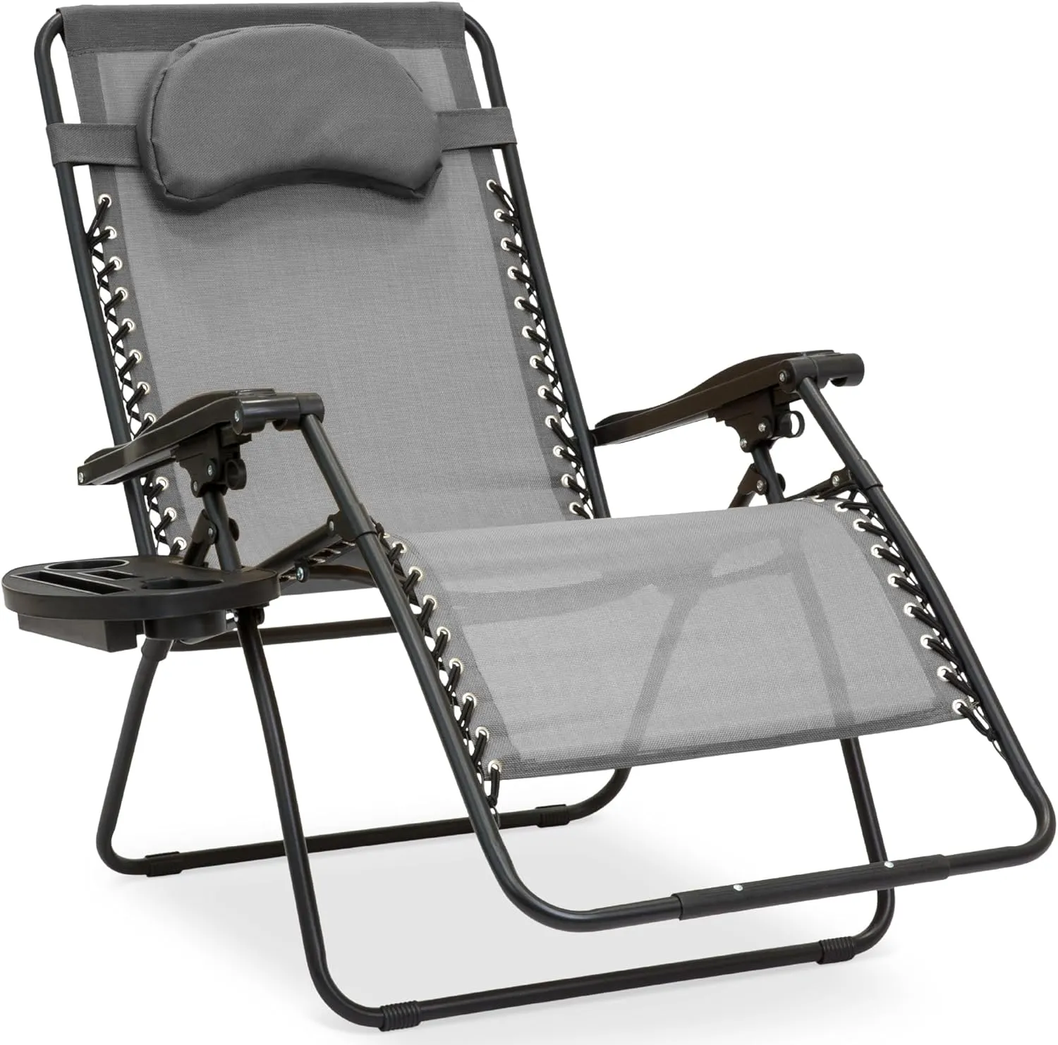 Best Choice Products Oversized Zero Gravity Chair, Folding Outdoor Patio Lounge Recliner w/Cup Holder Accessory Tray, Pillow - Gray