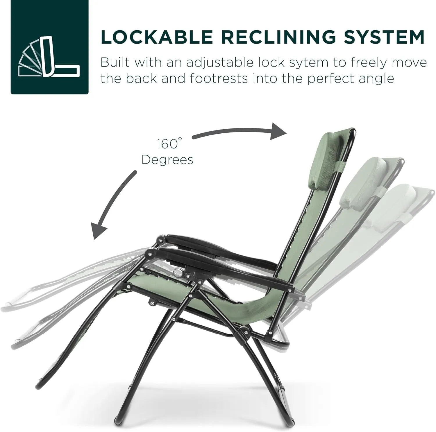 Best Choice Products Oversized Zero Gravity Chair, Folding Outdoor Patio Lounge Recliner w/Cup Holder Accessory Tray, Pillow - Sage Green