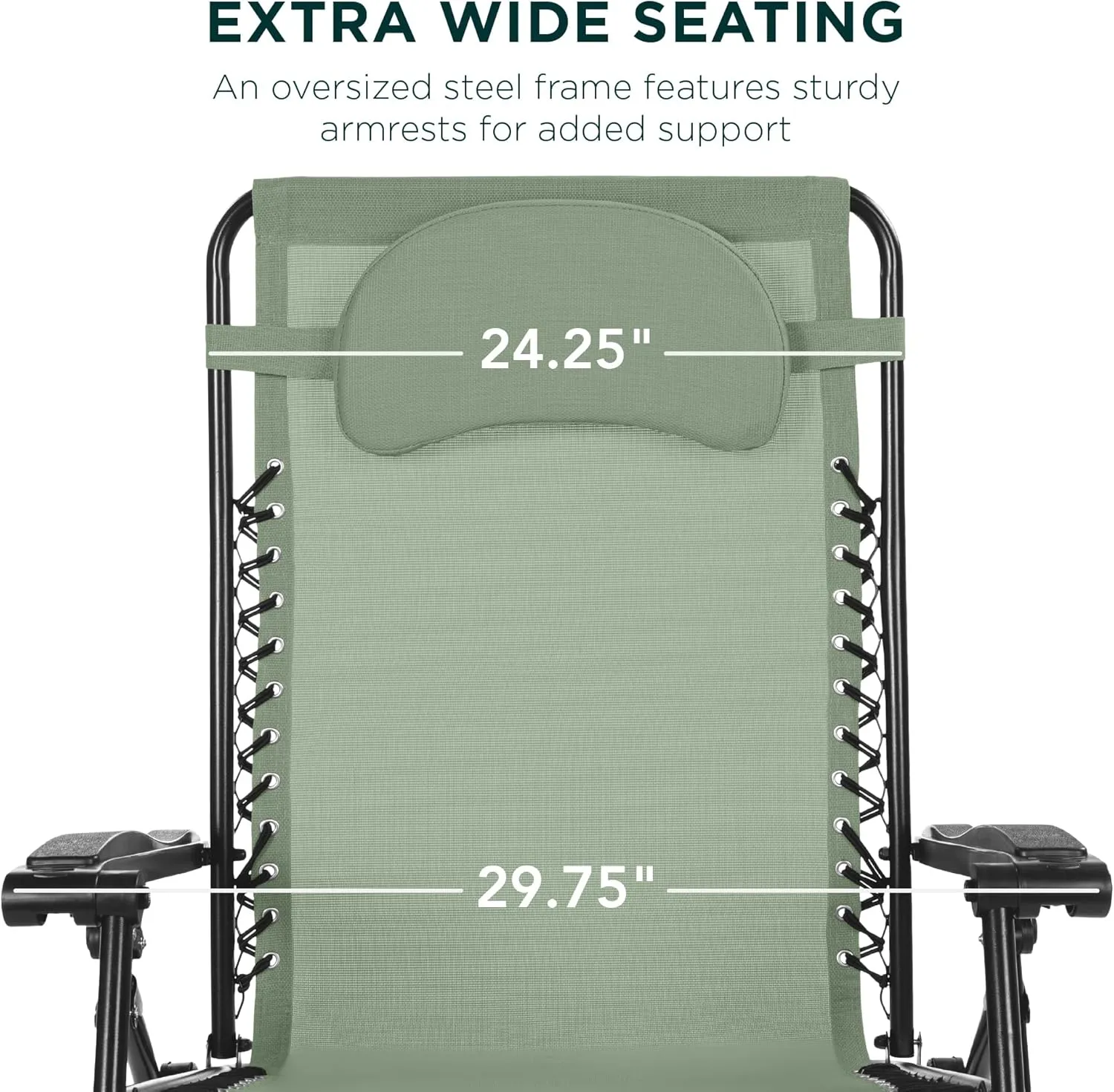 Best Choice Products Oversized Zero Gravity Chair, Folding Outdoor Patio Lounge Recliner w/Cup Holder Accessory Tray, Pillow - Sage Green