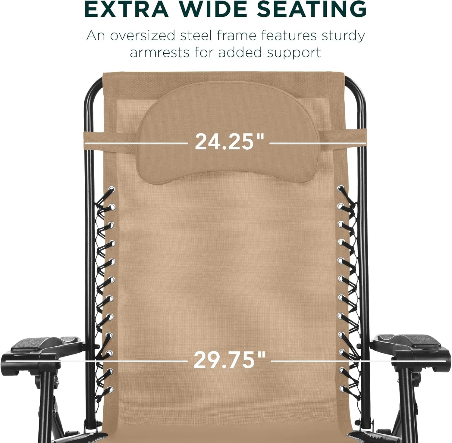 Best Choice Products Oversized Zero Gravity Chair, Folding Outdoor Patio Lounge Recliner w/Cup Holder Accessory Tray, Pillow - Sand/Black