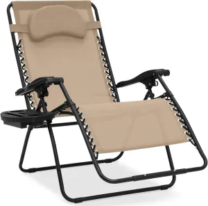 Best Choice Products Oversized Zero Gravity Chair, Folding Outdoor Patio Lounge Recliner w/Cup Holder Accessory Tray, Pillow - Sand/Black