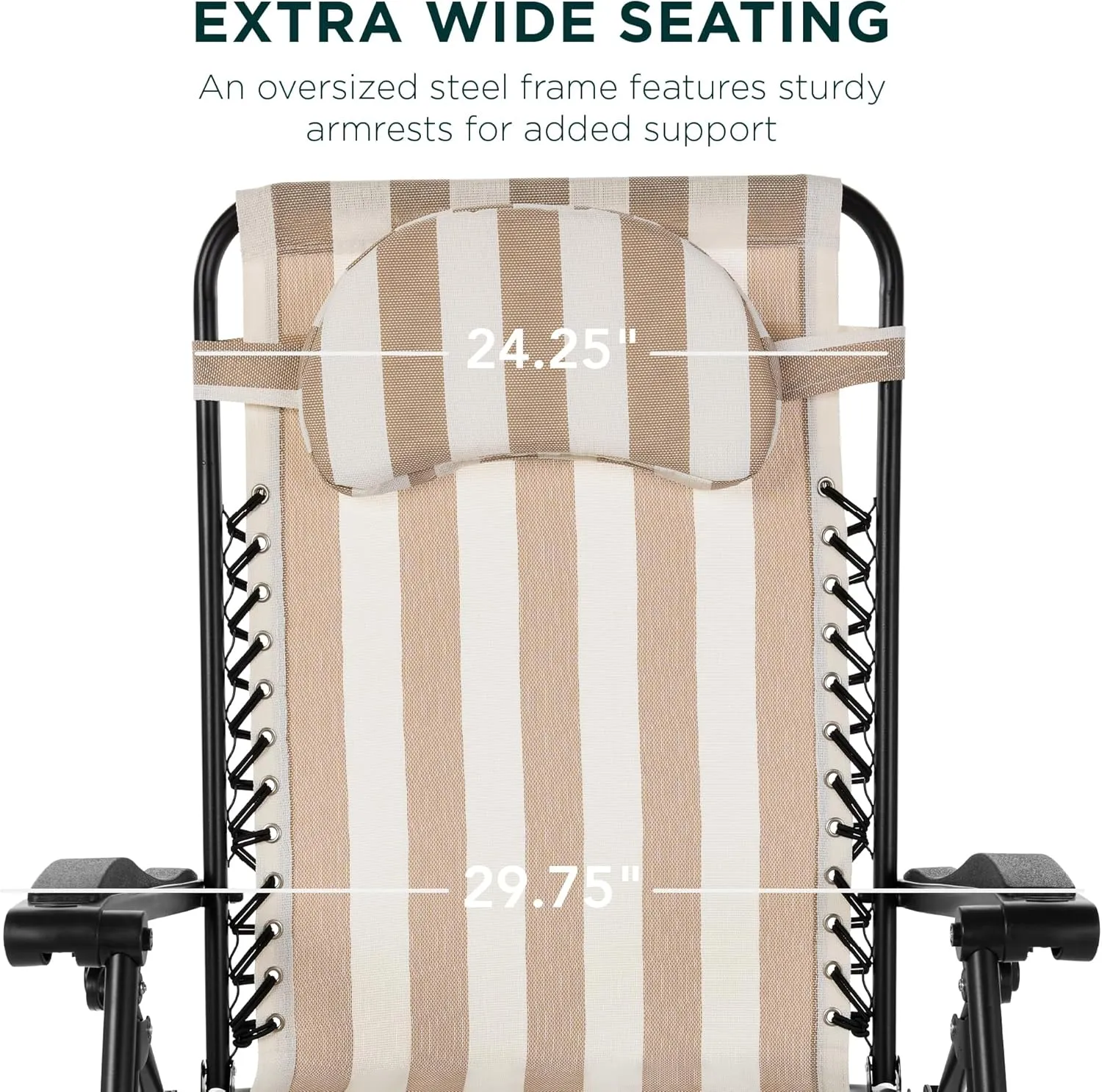 Best Choice Products Oversized Zero Gravity Chair, Folding Outdoor Patio Lounge Recliner w/Cup Holder Accessory Tray, Pillow - Tan Striped