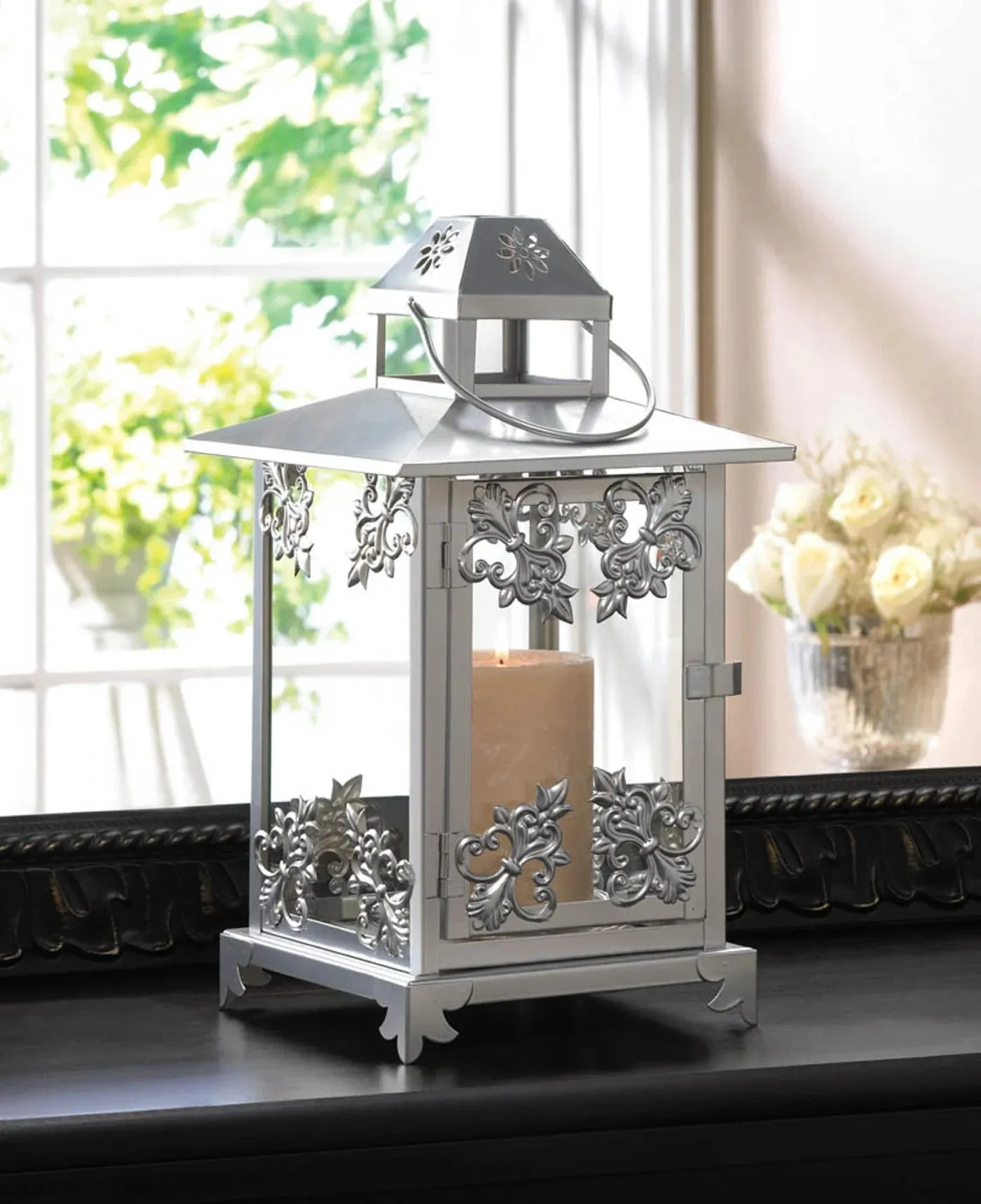 Bestseller bargain SCROLLWORK Trustworthy service LANTERN CANDLE SILVER